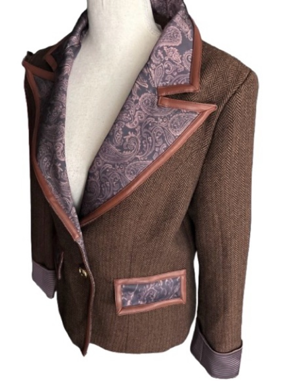 NWT Old money Equestrian Blazer Leather FUTARIO Jacket Tweed Buttons Horse
